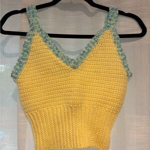 Hand made Crochet Yellow Knit Women's Top